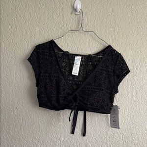 Black Lace Crop Swim Top